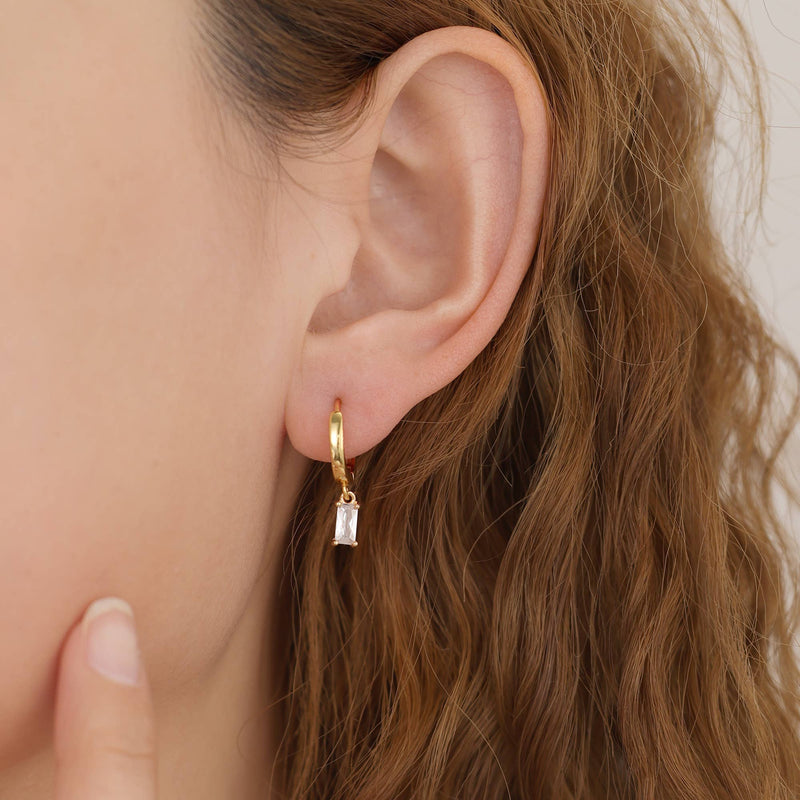 E166 huggie hoop earrings, emerald earring, dangle earring: Colorless