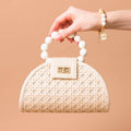 White & Cream Woven Rattan Statement Mini Bag, Spring Summer