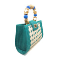 Teal Green,blue & Gold Artisan Made Rattan Statement Bag