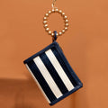 Navy Blue Stripe Woven Straw Wristlet Pouch | Summer Style