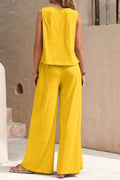 CREW NECK SLEEVELESS TOP PANTS SUIT