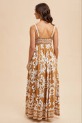 RESORT BORDER PRINT MAXI DRESS: PALM/BRAN