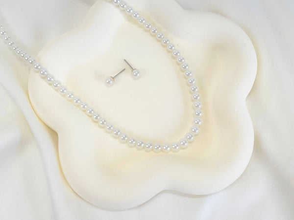 Single strand small white pearl necklace set, pearl studs - alternate