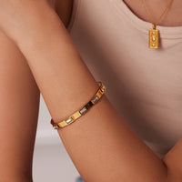 18K Gold Cuban Chain Bracelet; Diamond Tennis Bracelet (White)