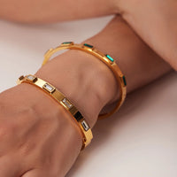 18K Gold Cuban Chain Bracelet; Diamond Tennis Bracelet (GREEN)