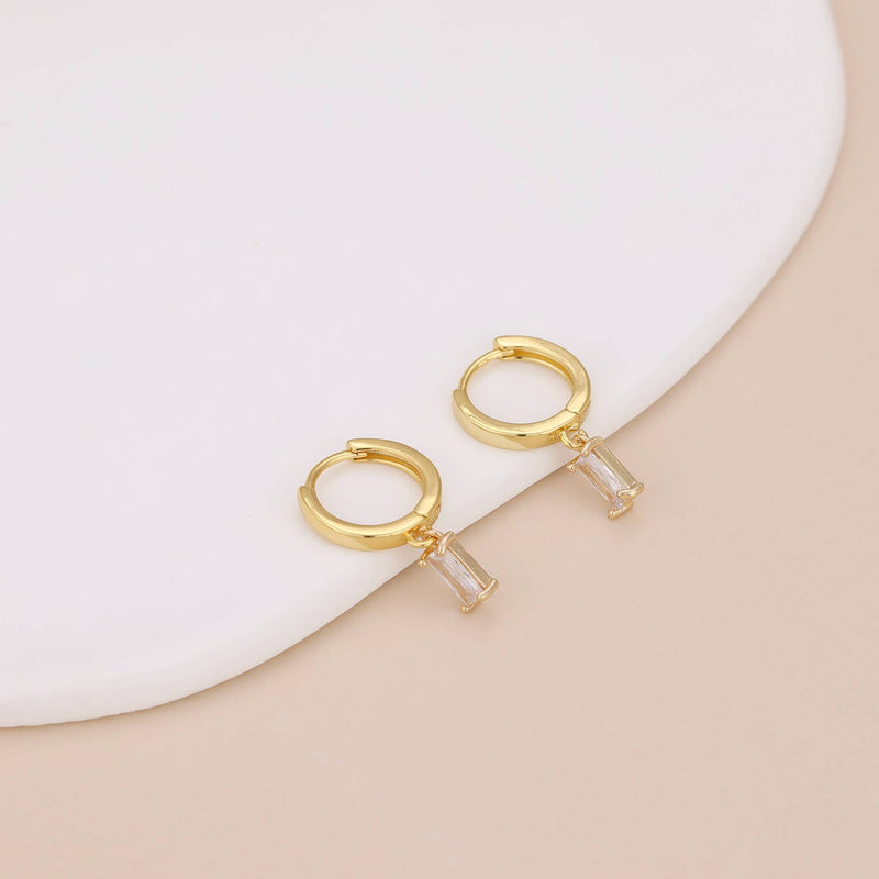 E166 huggie hoop earrings, emerald earring, dangle earring: Colorless