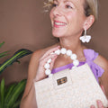 White Ginkgo Leaf & Fresh Water Pearl Statement Earring