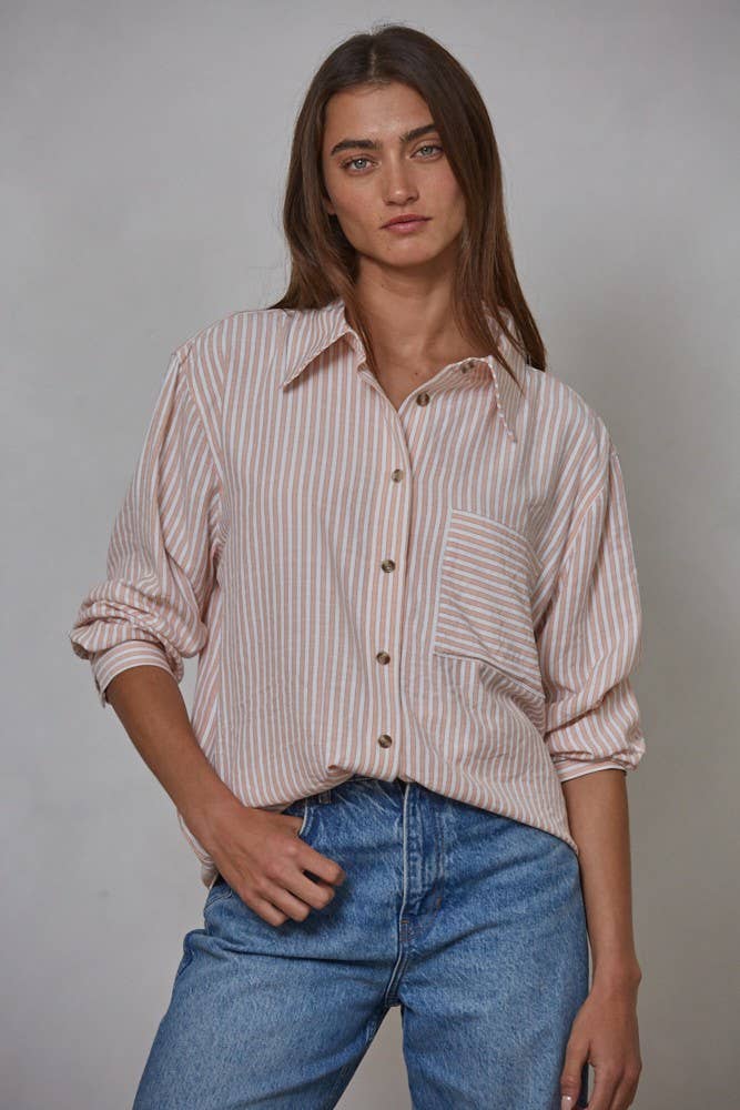 Woven Cotton Collar Neck Button Front Long Sleeve: Green