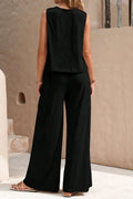 CREW NECK SLEEVELESS TOP PANTS SUIT