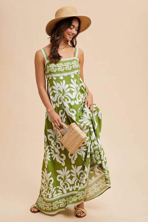 RESORT BORDER PRINT MAXI DRESS: PALM/BRAN - alternate
