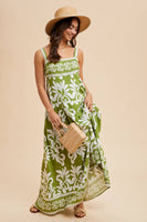 RESORT BORDER PRINT MAXI DRESS: PALM/BRAN