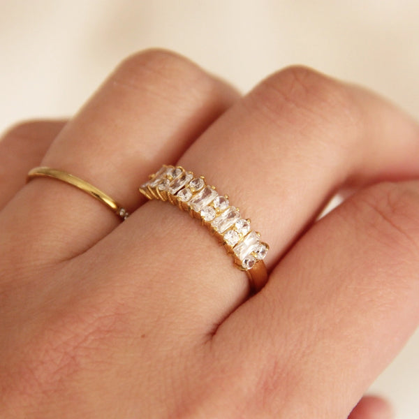 Baguette and Round CZ Wide Band Ring (size 8) - alternate