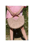 GOLD ACCENT RATTAN STRAW BAG WITH DIAMOND HANDLE (PINK)