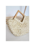 GOLD ACCENT RATTAN STRAW BAG WITH DIAMOND HANDLE (PINK)