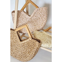GOLD ACCENT RATTAN STRAW BAG WITH DIAMOND HANDLE (NATURAL)