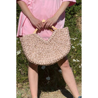 GOLD ACCENT RATTAN STRAW BAG WITH DIAMOND HANDLE (IVORY)