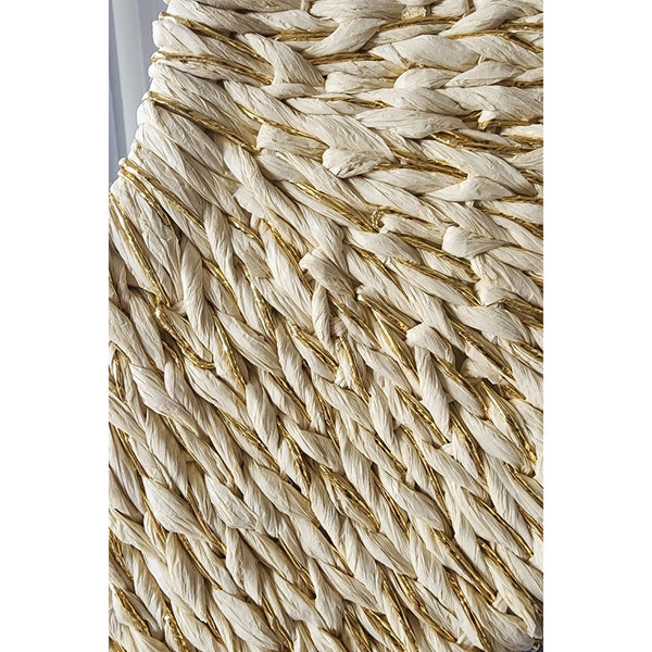 GOLD ACCENT RATTAN STRAW BAG WITH DIAMOND HANDLE (IVORY) - alternate