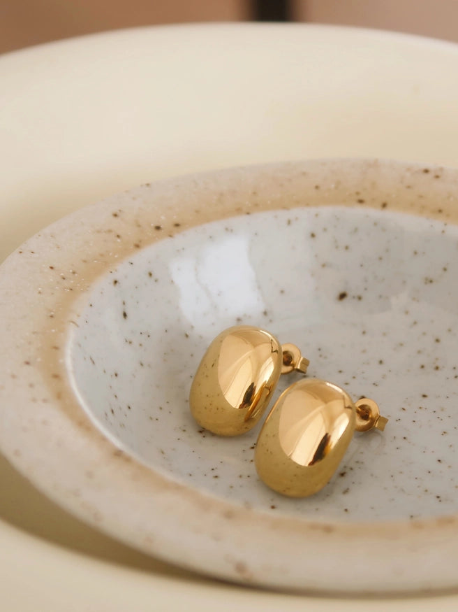 Gold Plated Matte Square Earring Studs, Glossy Stud Earring (GLOSSY)