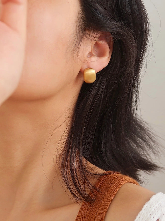 Gold Plated Matte Square Earring Studs, Glossy Stud Earring (GLOSSY)