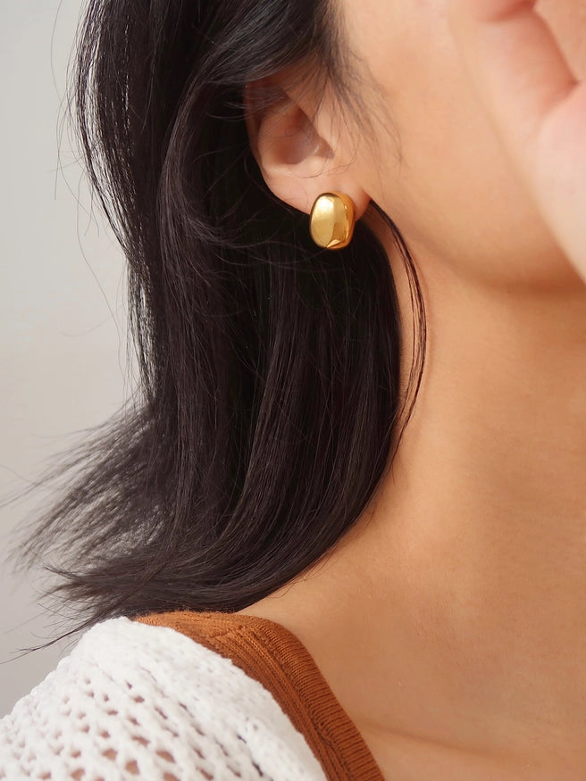 Gold Plated Matte Square Earring Studs, Glossy Stud Earring (GLOSSY)