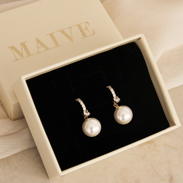 Pearl CZ Dangle Hoop Earrings - alternate