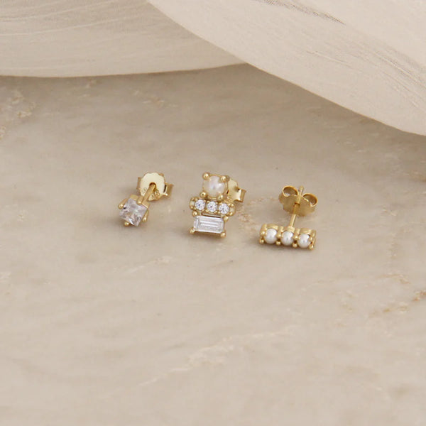 Pearl CZ Diamond Stud Earring Set - alternate