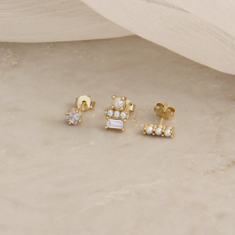 Pearl CZ Diamond Stud Earring Set