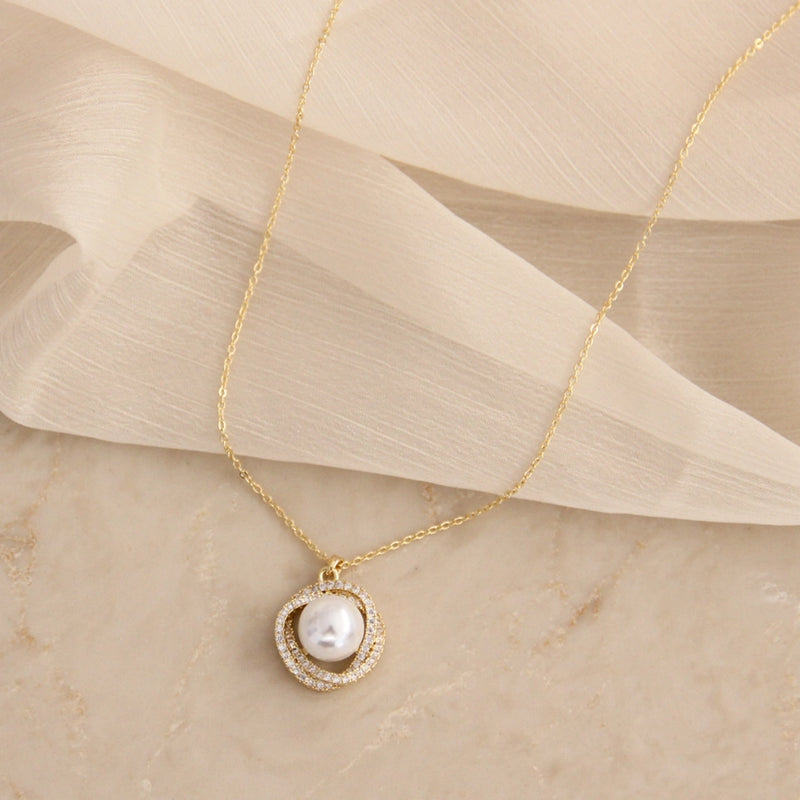 Pearl CZ Halo Necklace