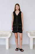 AR1170 | Woven 100% Linen Sleeveless Buttondown Mini Dress: Linen