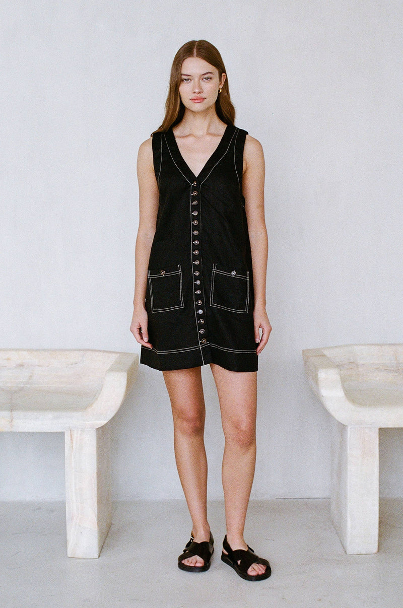 AR1170 | Woven 100% Linen Sleeveless Buttondown Mini Dress: Linen