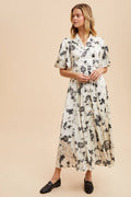 SATIN FLORAL BUTTON DOWN DRESS
