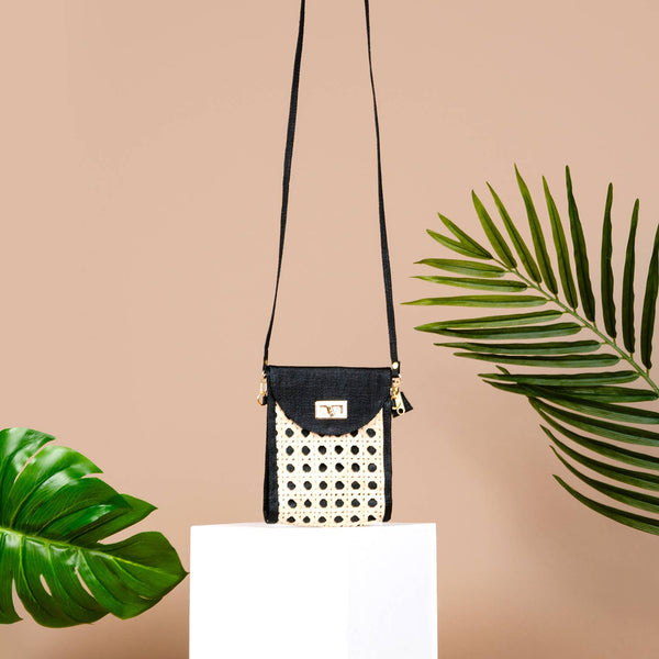 Black Woven Rattan  Crossbody Bag | Luxe 
Travel