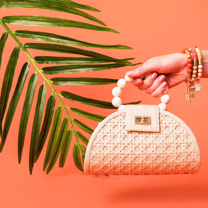 White & Cream Woven Rattan Statement Mini Bag, Spring Summer