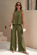 CREW NECK SLEEVELESS TOP PANTS SUIT