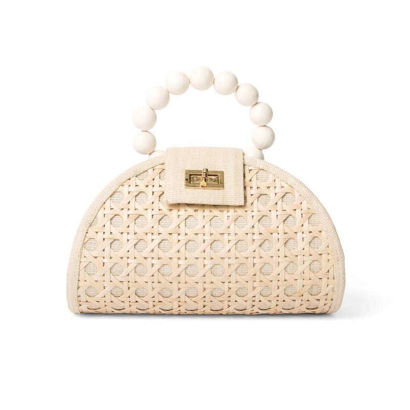 White & Cream Woven Rattan Statement Mini Bag, Spring Summer