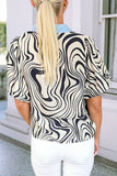 Zebra Stripe Print Contrast V-Neck Ricrac Blouse