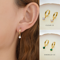 E165 gold dangle earring, dangle earring, emerald earring: Colorless