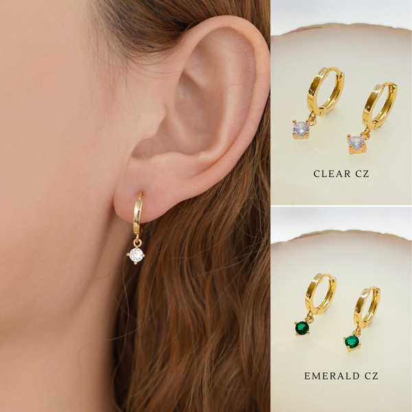 E165 gold dangle earring, dangle earring, emerald earring: Green - alternate