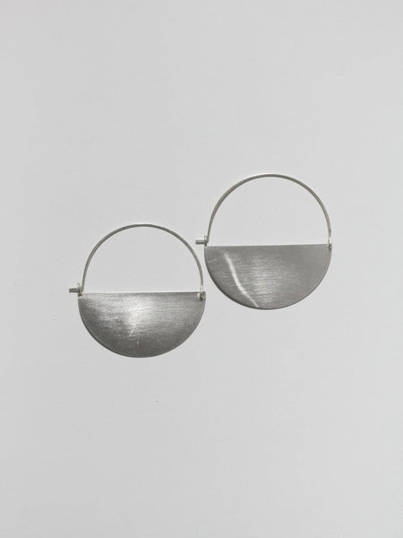 Matte Silver Half Moon Earrings: Large - 2"