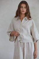 L7103 | Button Down Collar Neck Short Sleeve Shirt Top: Clay