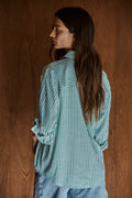 Woven Cotton Collar Neck Button Front Long Sleeve: Green
