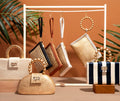 Tan Woven  Rattan & Leather  Wristlet Pouch  | Summer Luxe