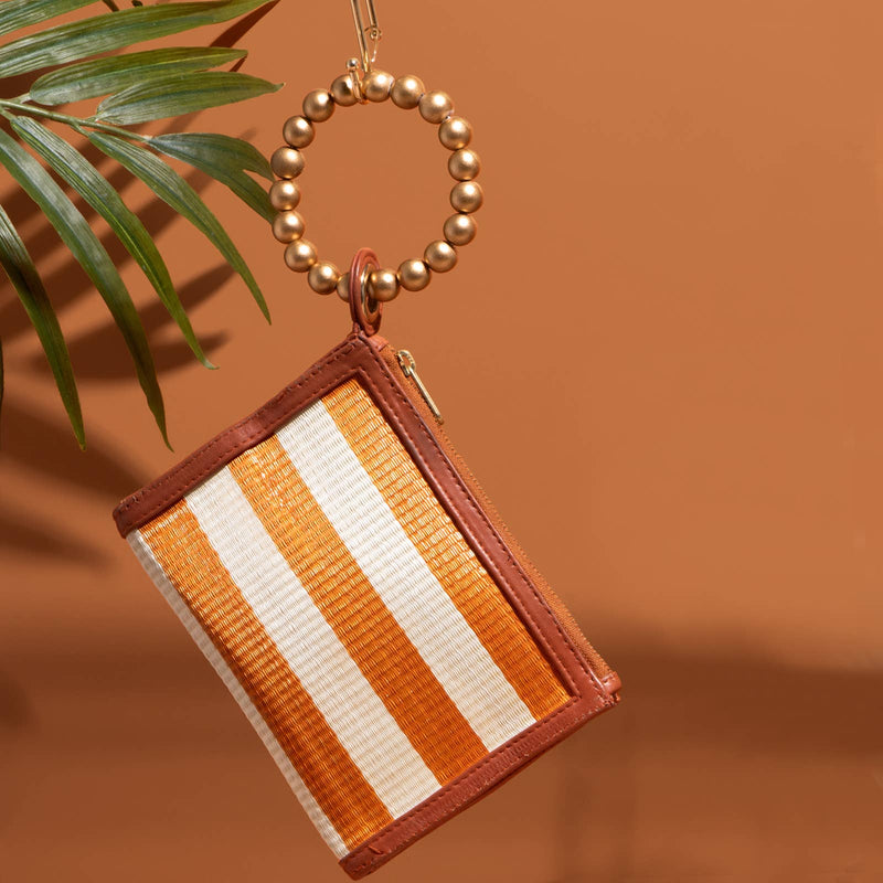 Orange Stripe Woven Straw Wristlet Pouch | Summer Style