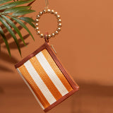 Orange Stripe Woven Straw Wristlet Pouch | Summer Style