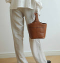 Elle - Minimalism Style Genuine Leather Bucket Shape Bag