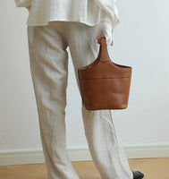 Elle - Minimalism Style Genuine Leather Bucket Shape Bag