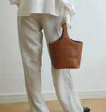 Elle - Minimalism Style Genuine Leather Bucket Shape Bag