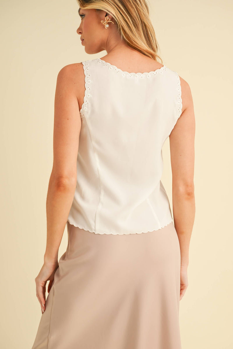Karis Eyelet Tank: White Contemporary