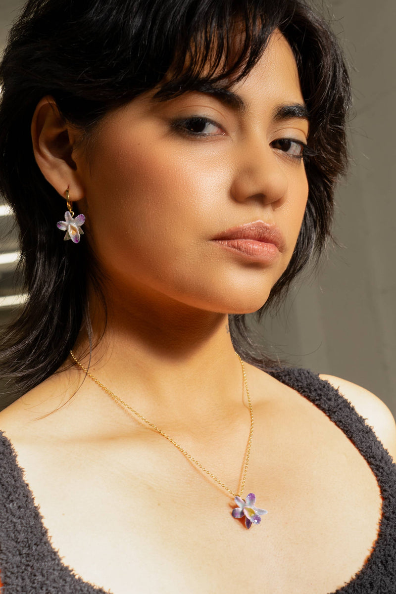 Earth Angel Orchid Hoops in Magenta