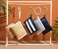 Navy Blue Stripe Woven Straw Wristlet Pouch | Summer Style